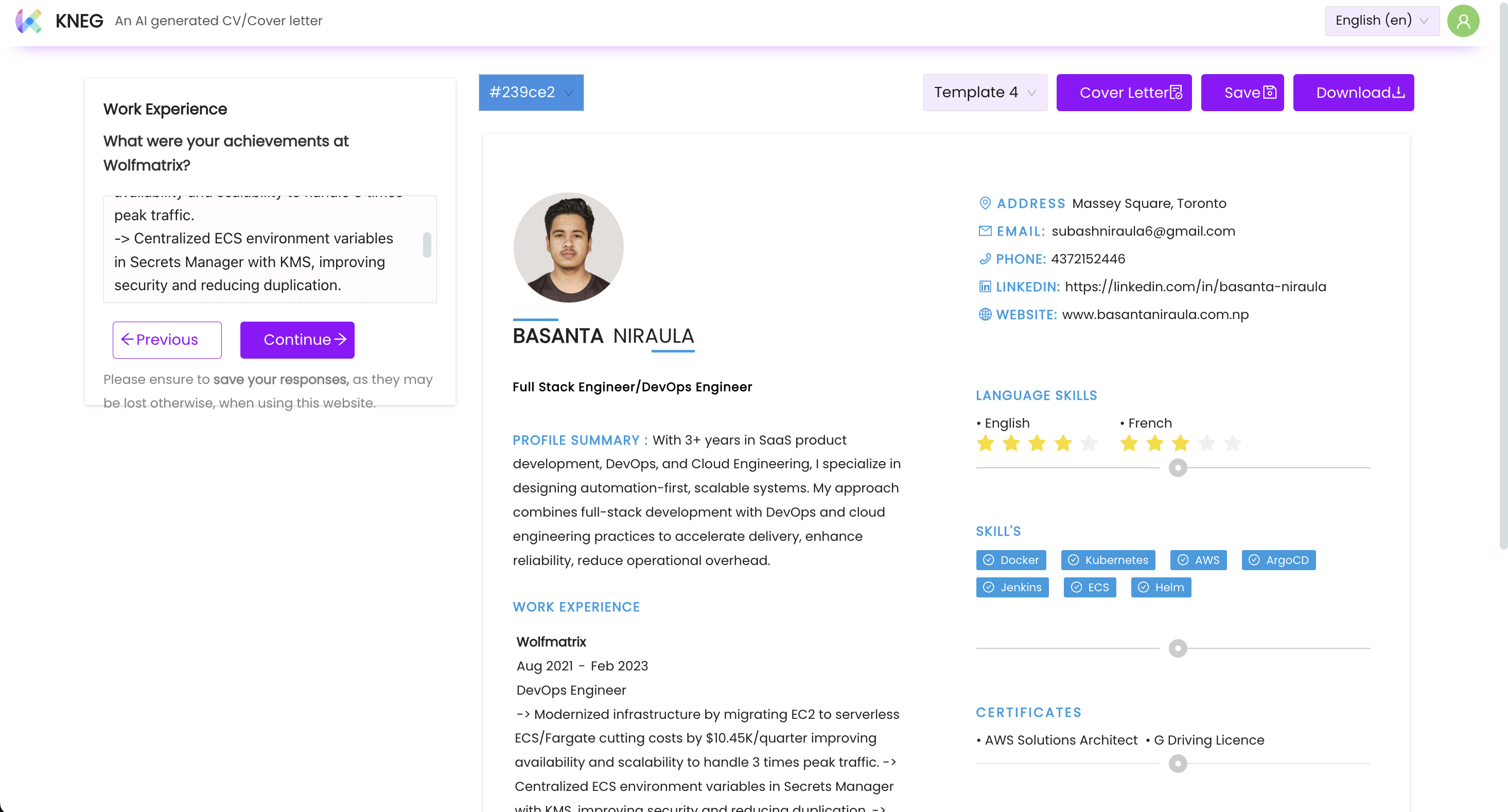 CV Generator: Professional Resume Builder diagram