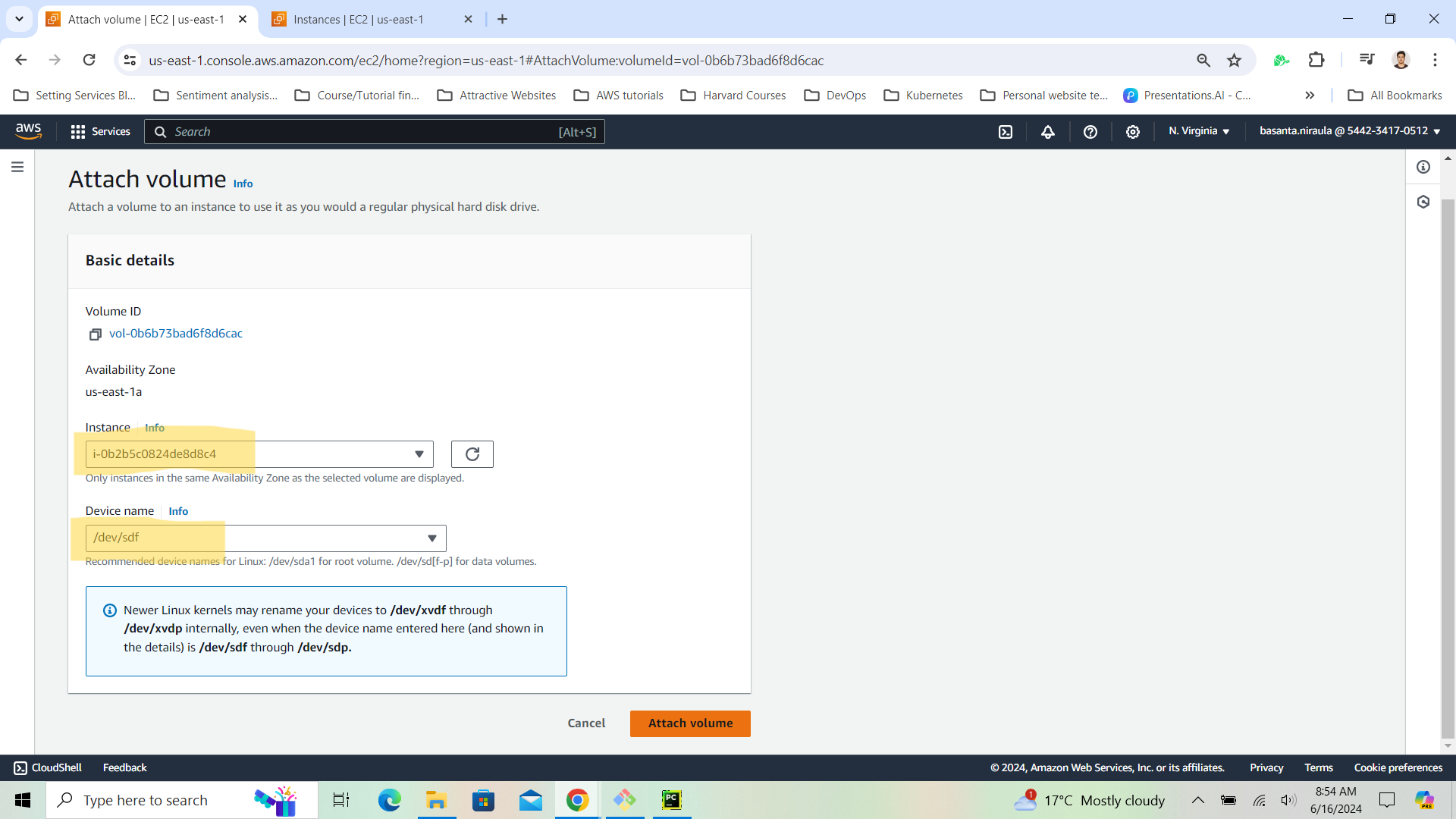Attach Volume step 2