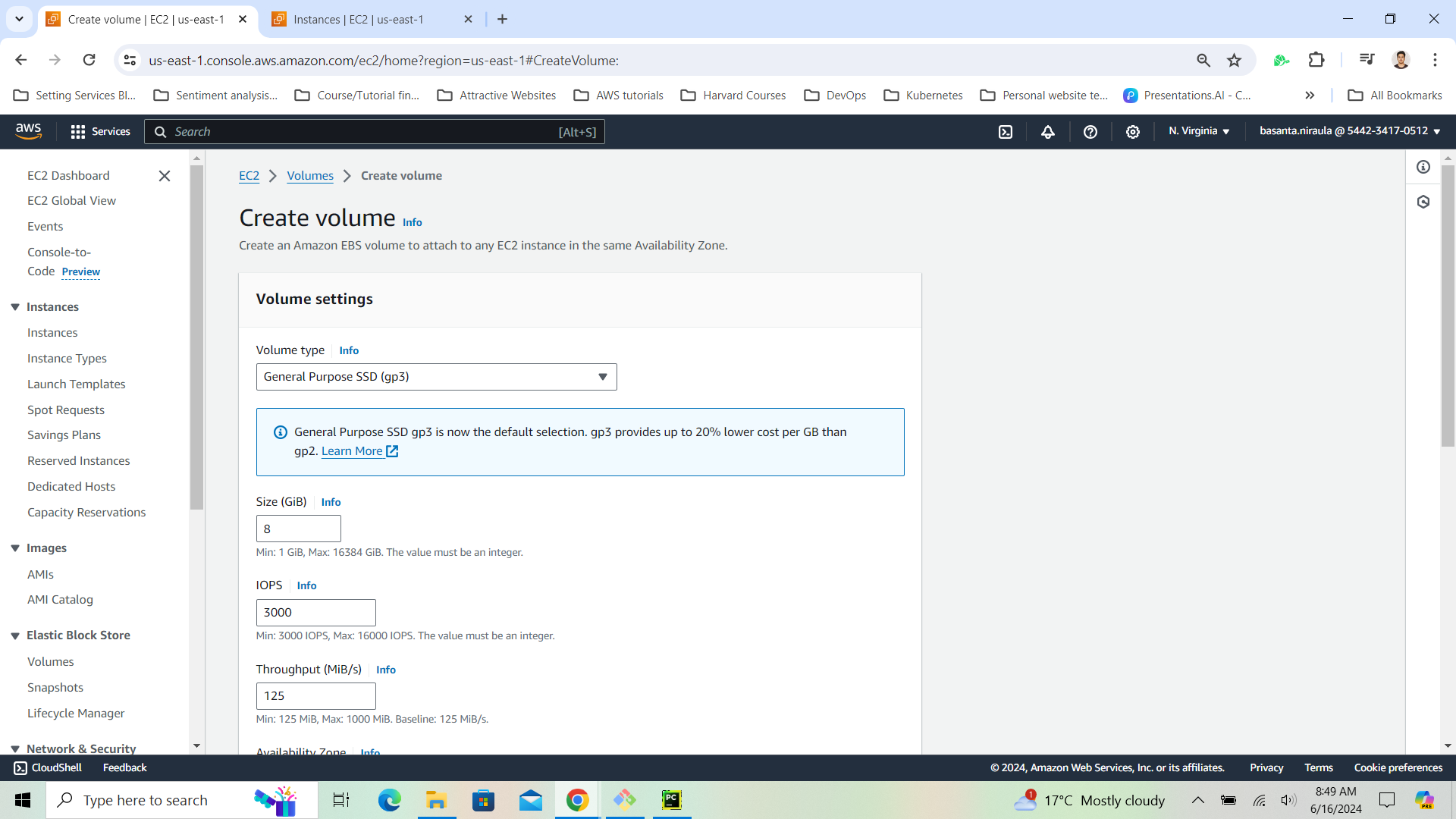 Create Volume wizard